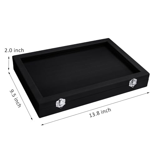 Vicoter Rings Organizer Tray 100 Slot Velvet Ring Earring Storage Box TranSparent Cover Jewelry Store Ring Display Box Jewelry Display Cabinet for Girl Wife Mother - color: Black