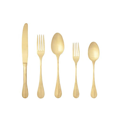 Costa Nova 5-Piece Silverware Service for 1 - Nau Collection, Gold Brushed Finish | Stainless Steel Cutlery | Dishwasher Safe Flatware | Restaurant Quality Dinnerware - color: Gold
