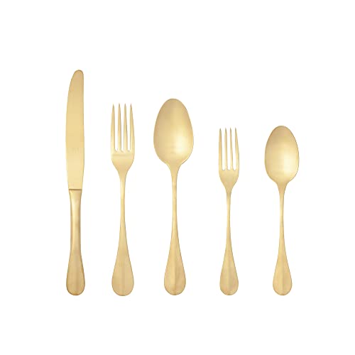 Costa Nova 5-Piece Silverware Service for 1 - Nau Collection, Gold Brushed Finish | Stainless Steel Cutlery | Dishwasher Safe Flatware | Restaurant Quality Dinnerware - color: Gold