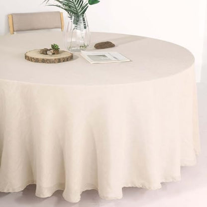 Efavormart 120" Beige Premium Faux Linen Round Tablecloth | Textured Wrinkle Free Tablecloth - color: Beige, size: 120" (Round)