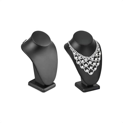 MOOCA 2 Pcs Deluxe Faux Leather Small Necklace Chain Jewelry Display Holder, Jewelry Stand, Necklaces Display Mannequin Bust Stand, 6.25”H, Black Faux Leather - color: Black Faux Leather