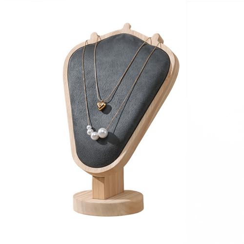 Natural Body Wood Necklace Display Stand with Gray Flannelette Soft Mat Necklace Holder Organizer Desktop Stand for Home Store Dresser-3.3"x5.8"x8.4" - color: Natural-Gray, size: 3.3"x5.8"x8.4"