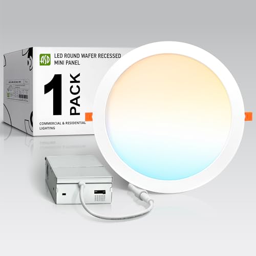 ASD 1 Pack 11/12 Inch LED Recessed Lighting 24W, 5 CCT 2700K-5000K CRI90+, IC Rated Ultra Thin Dimmable Ceiling Lights with J Box, Canless Wafer Downlight, Round Slim Panel Light, UL Listed, White - color: White, size: 12 Inch 1 Pack