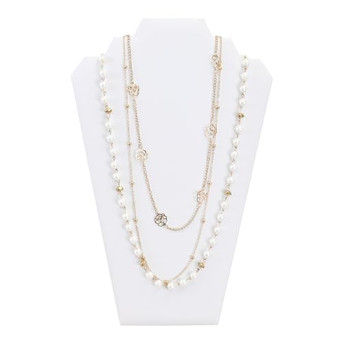 MOOCA 6 Pieces Deluxe White Faux Leather Covered MDF Wood with Cardboard Easel Necklace Display, Jewelry Stand Necklace Display for Craft Shows, 8 1/2 W x 3" D x 12 1/2 H in - color: White Faux Leather