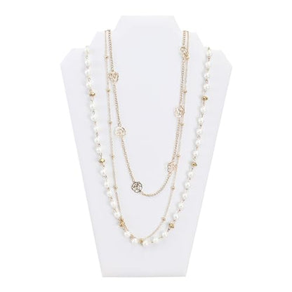 MOOCA 6 Pieces Deluxe White Faux Leather Covered MDF Wood with Cardboard Easel Necklace Display, Jewelry Stand Necklace Display for Craft Shows, 8 1/2 W x 3" D x 12 1/2 H in - color: White Faux Leather