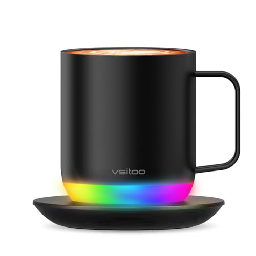 Vsitoo S6 Plus Smart Coffee Mug, 12oz,Temperature Controlled Mug & Electric Coffee Mug with Music Sync Lights，Auto-Sensing AI Heats Drinks to 120-150°F Hands-Free. Ideal for Home/Office/Gifts - Black - color: Black