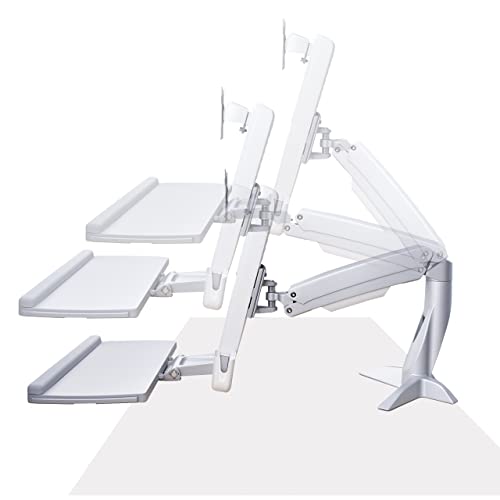 StarTech.com Sit-Stand Monitor Arm with Keyboard Tray - Adjustable Desk Mount Sit-Stand Workstation Arm for Single 27" VESA Display - Ergonomic Articulating Standing Desk Converter, TAA - color: Silver, style: Desk Mount – Spring Arm