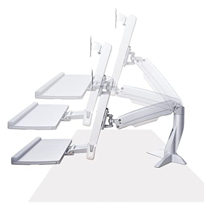 StarTech.com Sit-Stand Monitor Arm with Keyboard Tray - Adjustable Desk Mount Sit-Stand Workstation Arm for Single 27" VESA Display - Ergonomic Articulating Standing Desk Converter, TAA - color: Silver, style: Desk Mount – Spring Arm
