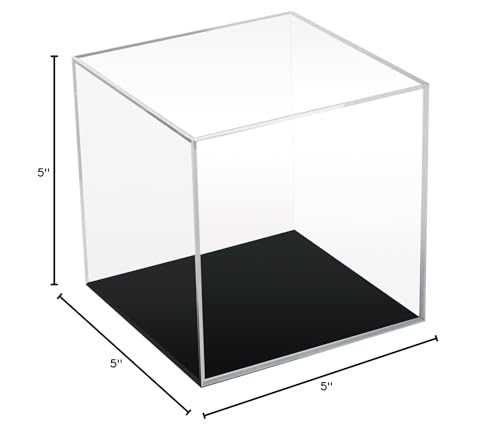 Clear Acrylic Simple Self-Assembly Display Box with Black Base, Removable Figures Toys Props Display Riser Stand, Cube Countertop Decorative Storage Box for Home Organization, 5x5x5Inch