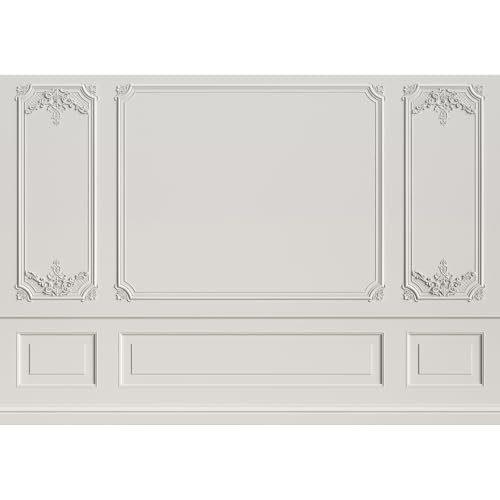 Vintage Room Backdrop Classic Interior European Style Frame White Wall Photography Background Empty Classic Room Backdrop Decors Living Room Wallpaper Birthday Wedding Background Props 5x4ft - color: Light Grey, size: 5x4ft