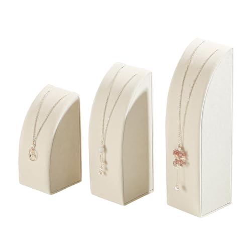 3Pcs/Set Necklace Holder Organizer Velvet Jewelry Display Stand For Selling Pandent Chain Necklace Rack for Show (Beige Velvet) - color: Beige Velvet