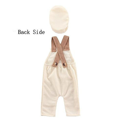 Holibeat Newborn Boy Photography Props Baby Boy Photo Shoot Outfits Infant Gentleman Romper Suits with Hat - color: White Brown