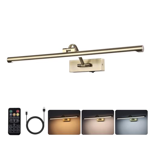 Antique Bronze LED Wireless Picture Lights for Wall Rechargeable, Battery Operated Art Light for Paintings, 3CCT Dimmable, 23.6 inch with Remote, Rotatable Gallery Light for Pictures Display - color: Battery Operated Antique Brass, size: 24 Inch