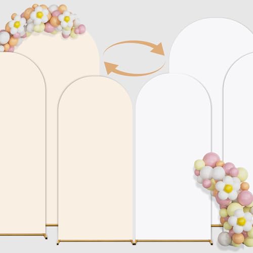 Double Color Arch Backdrop Cover Set of 3 - 6ft/6.6ft/7.2ft Wedding Spandex Fitted Covers for Round Top Arch - Baby Party Birthday Banquet Shower (White+Cream) - color: White+Crean, size: 6FT+6.6FT+7.2FT