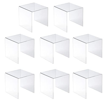Jusalpha® 8 PC 6'' Clear Acrylic Risers, Acrylic Display Risers Shelf Showcase Fixtures for Jewelry, Display Stand for Amiibo Funko POP Figures, Cupcakes, Food Display, Cabinet- Lot of 8 (6x6x6 Inches) - size: 6x6x6 Inches