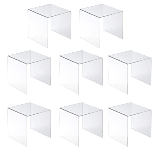 Jusalpha® 8 PC 6'' Clear Acrylic Risers, Acrylic Display Risers Shelf Showcase Fixtures for Jewelry, Display Stand for Amiibo Funko POP Figures, Cupcakes, Food Display, Cabinet- Lot of 8 (6x6x6 Inches) - size: 6x6x6 Inches