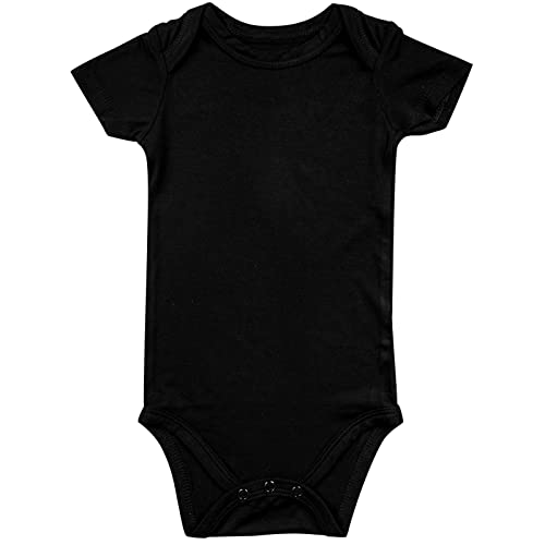 GUISBY Baby Short Sleeve Bodysuits, Rayon Summer Newborn Infant Boys Girls 0-24 Months - color: Black-short, size: 6-12 Months