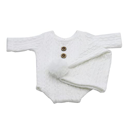 Christmas Newborn Baby Photo Shoot Props Outfits Crochet Clothes Santa Claus Red Hat Pants Photography Props - color: White