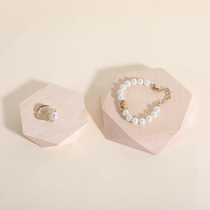 2pcs Wooden Jewelry display tray, Hexagon jewelry display riser, Jewelry retail shop photography props【Beech Hexagon tray-2pcs】
