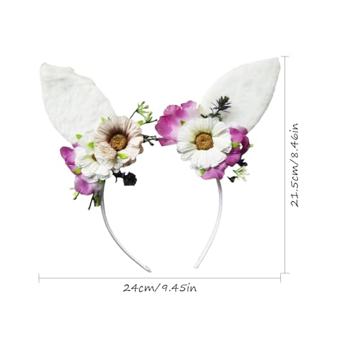 Bunny Ears Headband Furry Rabbit Ear Hairband Flower Easter Party Parade Prom Cosplay Headwear Costume Hair Accessories Gift - color: Bunny Ears