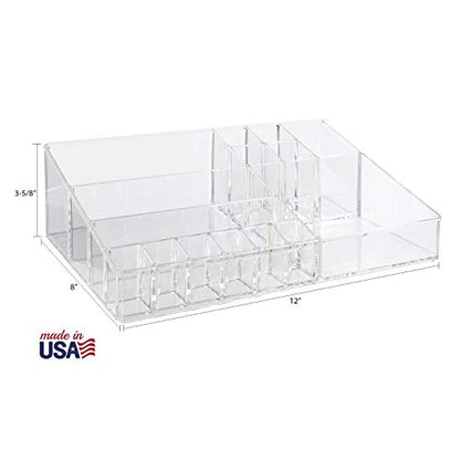 STORi Audrey Clear Vanity Makeup Organizer | 15-Compartment Holder for Brushes, Eyeshadow Palettes, & Beauty Supplies | Stacks on Audrey Storage Drawers | Made in USA - style: Cosmetic Organizer Topper