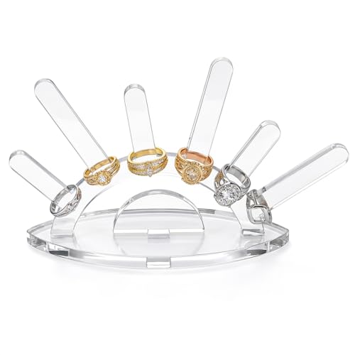 Larrel Clear Acrylic Ring Holder, Angel Eyes Transparent Ring Display Stand, Evil Eye 6 Rods Transparent Rings Display Stands, Jewelry Rings Display-Organizer for Women, Home and Room Decor
