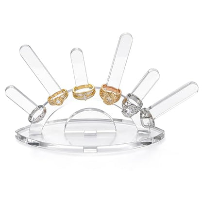 Larrel Clear Acrylic Ring Holder, Angel Eyes Transparent Ring Display Stand, Evil Eye 6 Rods Transparent Rings Display Stands, Jewelry Rings Display-Organizer for Women, Home and Room Decor