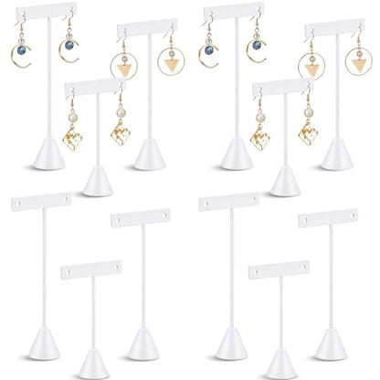 Marsui 12 Pcs Earring Display Set T Bar Earring Display Stand with 3 Heights Earrings Stand for Jewelry Vendors (White) - color: White