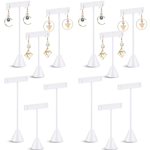 Marsui 12 Pcs Earring Display Set T Bar Earring Display Stand with 3 Heights Earrings Stand for Jewelry Vendors (White) - color: White
