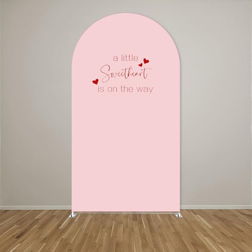 Little Sweetheart is on The Way Arch Backdrop Cover Love Valentine Party Decors Arch Spandex Cover for Baby Shower Pink Girls Birthday (3.3x6.6ft,lightpik) - color: lightpik, size: 3.3x6.6ft
