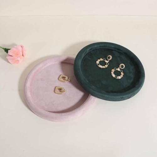 Velvet Jewelry Display Tray, Round Jewelry Organizer Plate, Empty Jewelry Showcase Tray for Necklaces, Bracelets, Rings, Earrings【Pink-Medium, 7.9 x 7.9 in 】 - color: Pink, size: 7.9 x 7.9 in