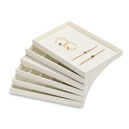 18 Slots Microfiber Necklace Bracelet Tray Jewelry Tray Necklace Bracelet Holder Organizer (White) - color: Beige, size: 18 Slot
