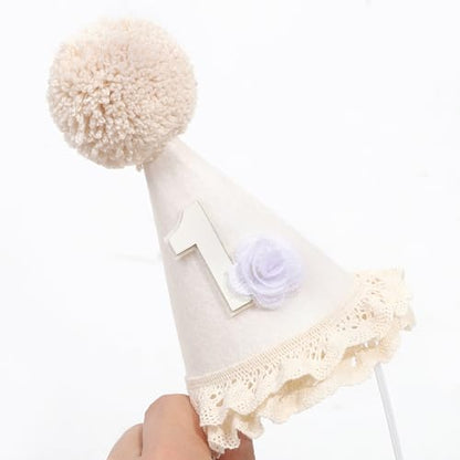 Baby In Bloom 1st Birthday Hat - First Birthday Party Decorations, Boho Cute First Birthday Hat - color: White