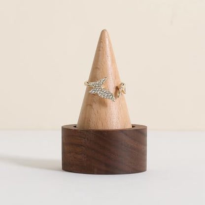 walnut ring cone stand for jewelry, Stable ring holder for men, wooden ring displays for selling, small jewelry ring holder for nightstand【Ring holder-Cone 1】 - style: One Cone