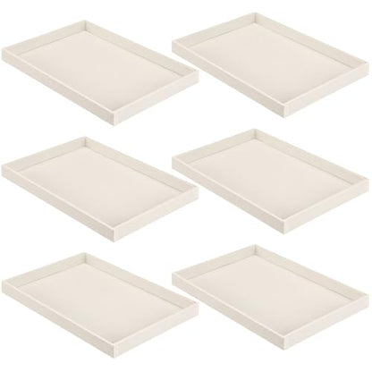 Quelay 6 Pcs Velvet Stackable Jewelry Tray Showcase Display, Jewelry Organizer Tray Bracelet Ring Earring Necklace Organizer Empty Plate for Drawers Countertop (Beige) - color: Beige