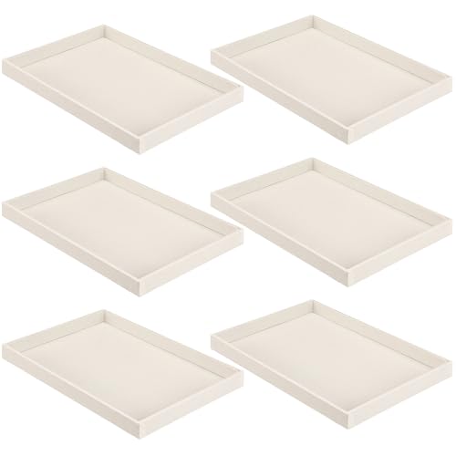 Quelay 6 Pcs Velvet Stackable Jewelry Tray Showcase Display, Jewelry Organizer Tray Bracelet Ring Earring Necklace Organizer Empty Plate for Drawers Countertop (Beige) - color: Beige
