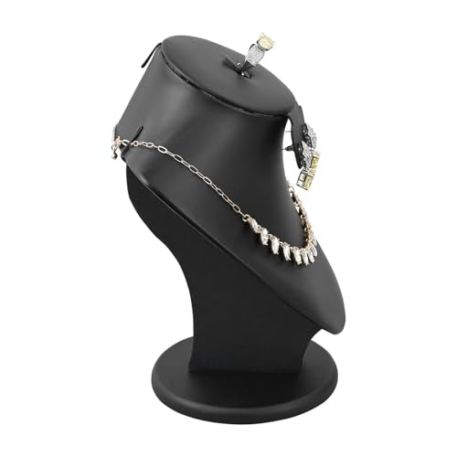 MOOCA 3 Pcs Set Black PU Faux Leather Combination Display Jewelry Stand Bust for Necklaces, Earrings, Rings, Jewelry Display For Vendors - color: Black PU Faux Leather, 3 pieces