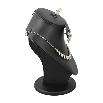 MOOCA Jewelry Display Necklace Chain Bust Display Holder Stand, Necklace Mannequin Bust, Jewelry Stand, Black PU Faux Leather - color: Black PU Faux Leather