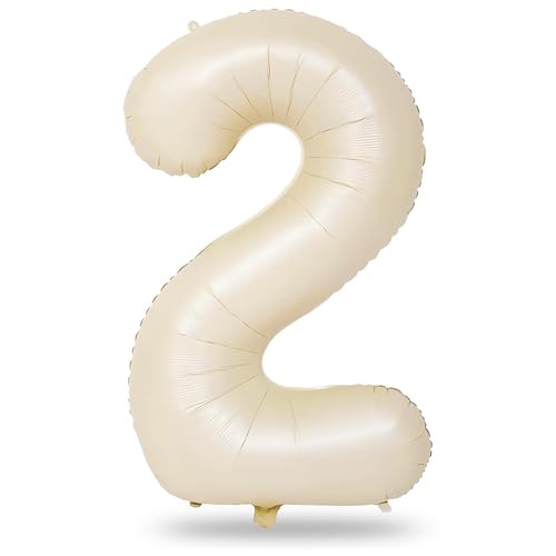 Cream 2 Balloons, 40 Inch Giant Helium Foil Number 0-9 Beige 2th Birthday Balloon for Boys Girls, Self Inflating White Sand Digit 2 Balloons for Women Men Anniversary Party Decorations Supplies - color: Cream, size: Number 2