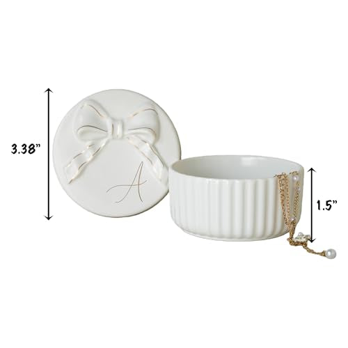 COLLECTIVE HOME Monogram Ceramic Jewelry Box with Bow - Small Trinket Dish, Elegant Wedding，Bridal Shower & Bridesmaid Gifts (M) - color: M