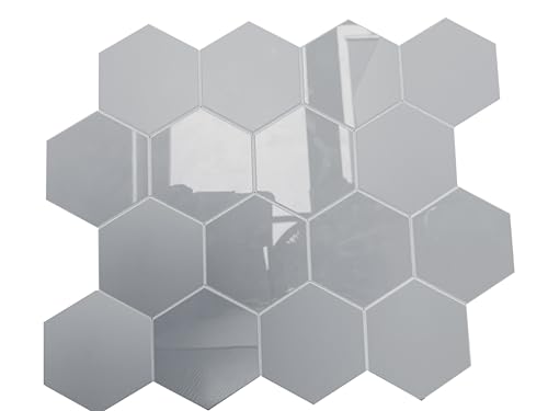 New Upgrade Premium Hexagon Peel and Stick Tile Backsplash，Matte Grey Waterproof Stick on Backsplash, Self-Adhesive Marble Tiles for Kitchen,Bathroom and Bedroom，10-Sheet. - color: Matte and Glossy Grey
