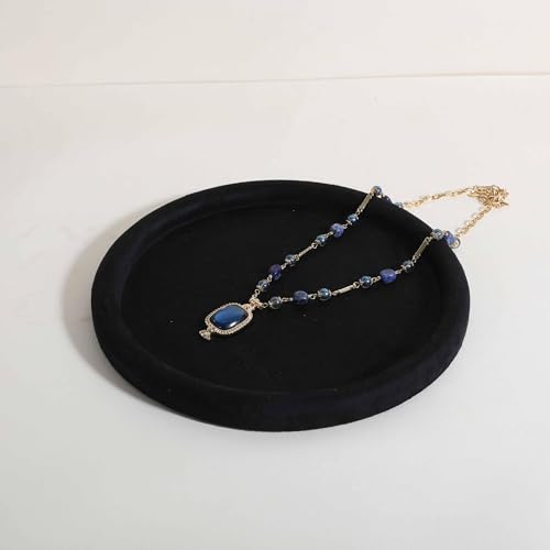 Velvet Jewelry Display Tray, Round Jewelry Organizer Plate, Empty Jewelry Showcase Tray for Necklaces, Bracelets, Rings, Earrings【Black-Large, 9.8 x 9.8 in 】 - color: Black, size: 9.8 x 9.8 in