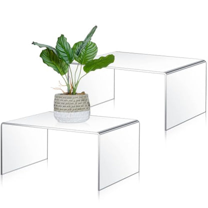 RattanView 2 Pcs 10.5 Inch Large Acrylic Risers Display Stands 5 mm Thick Acrylic Shelf Riser Showcase for Collectibles Jewelry Cupcakes Food Figures Perfume Cabinet (Clear) - color: Clear, size: 10.5 Inch, 5 Mm