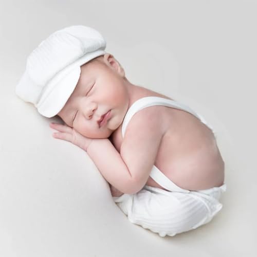 Newborn Baby Boy Suspender Pants Photo Outfits Gentleman Photography Outfit Girl - color: White