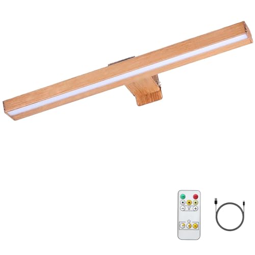 MIOBLUE LED Picture Light Battery Operated with Remote, 16in Rechargeable Picture Light for Paintings,Metal Display Art Light with Timer and Dimmable for Frame,Wal,Artwork,Portrait,Gallery,Dartboard - color: Wood color, size: 16inch