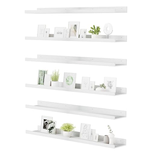 upsimples Floating Shelves for Wall, 47.3 Inch Shelves for Decor Storage Set of 6, Wall Mounted Wood Shelf for Bedroom, Living Room, Bathroom, Kitchen, Long Picture Ledge Shelves, White - color: White, size: 47.3in