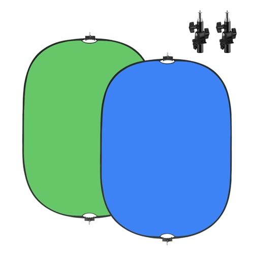 WELLMAKING 5x6.6ft Green Blue 2-in-1 Screen Backdrop for Photography, Pop Up Collapsible Photo Background with with Threaded Handle & tilt Adapter and Carry Case for YouTube Videos Studio Props - color: Green/Blue, size: 5 x 6.6 feet
