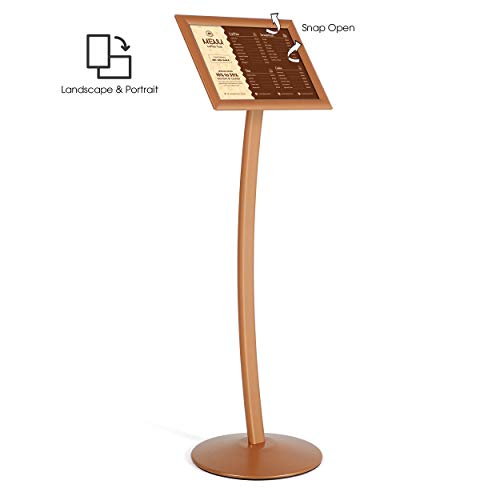 M&T Displays Curved Menu Board, 11x17 Pedestal Sign Holder Copper Floor Standing Aluminum Front Loading Easy Open Poster Message Advertisement Holder For Restaurant Cafe Hotel - color: Copper, size: 11x17