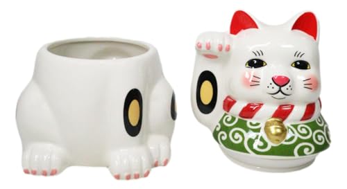 Ebros Gift Japanese Maneki Neko Lucky Charm Cat with Right Paw Up Ceramic Cookie Jar Kitchen Decor Figurine Accent