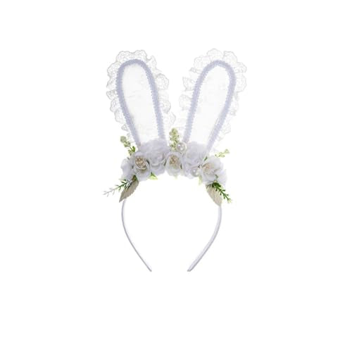 Easter Flower Bunny Ears Headband for Women Girls Easter Hairband Flower Rabbit Ears headband - color: White
